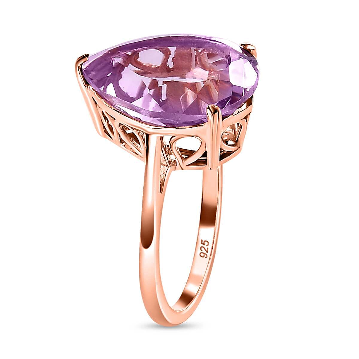 Pink Amethyst Solitaire Ring in 14K Rose Gold Overlay Sterling Silver 7.93 Ct