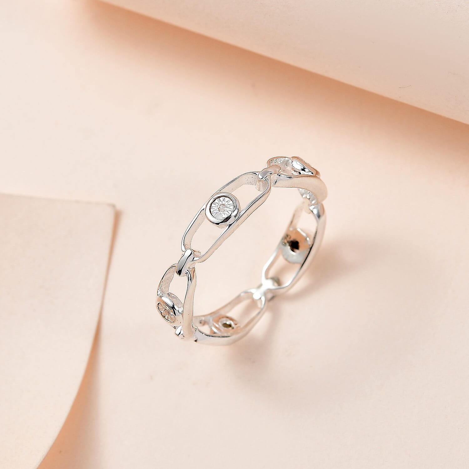 Diamond Band Move Link Ring in Sterling Silver