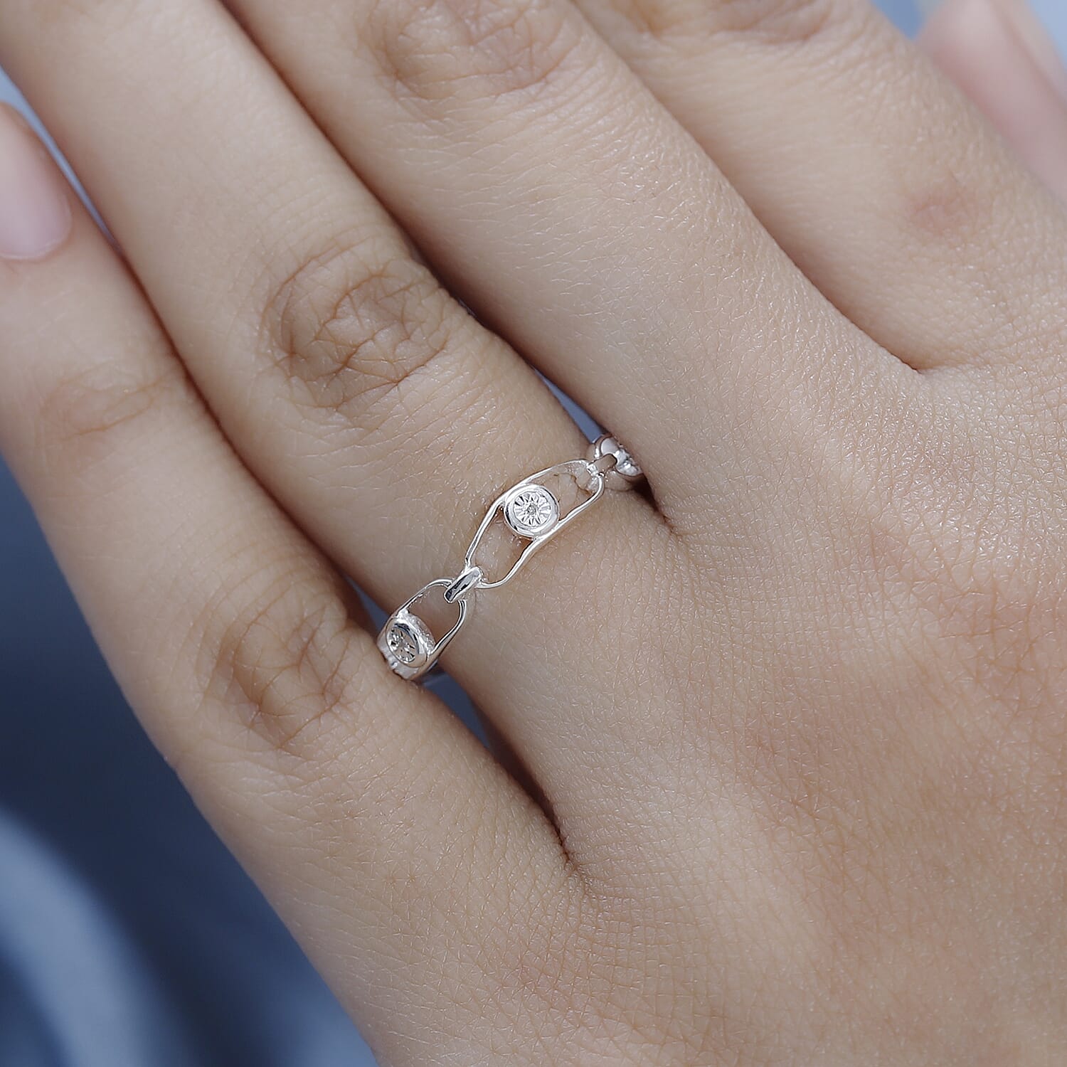 Diamond Band Move Link Ring in Sterling Silver