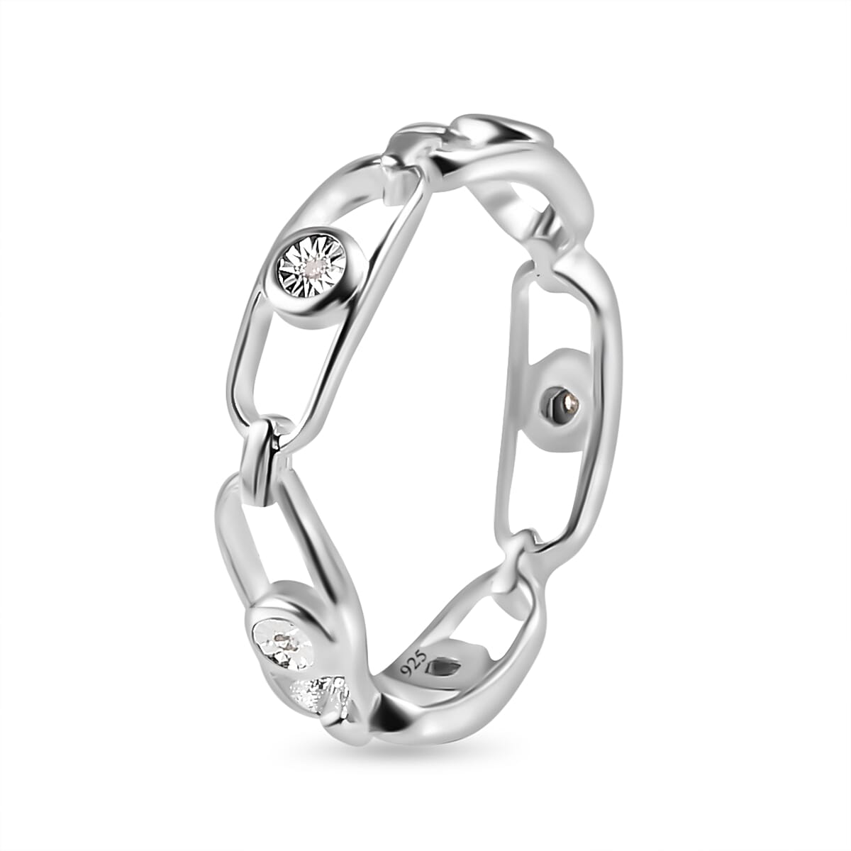 Diamond Band Move Link Ring in Sterling Silver