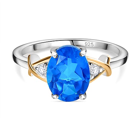 Carribean Quartz & Natural Zircon Ring in 18K Vermeil Yellow Gold Plated Sterling Silver 2.18 Ct.