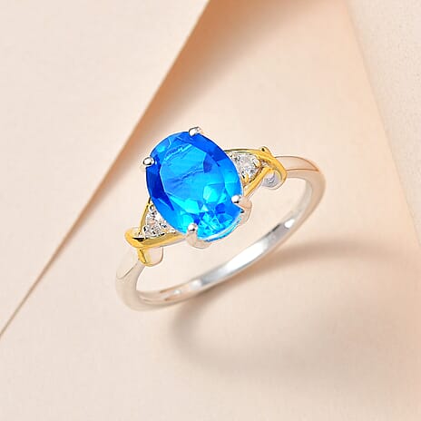 Carribean Quartz & Natural Zircon Ring in 18K Vermeil Yellow Gold Plated Sterling Silver 2.18 Ct.