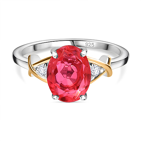 Padparadscha Triplet Quartz & Natural Zircon Ring in Two Tone Plated Sterling Silver 2.20 Ct.