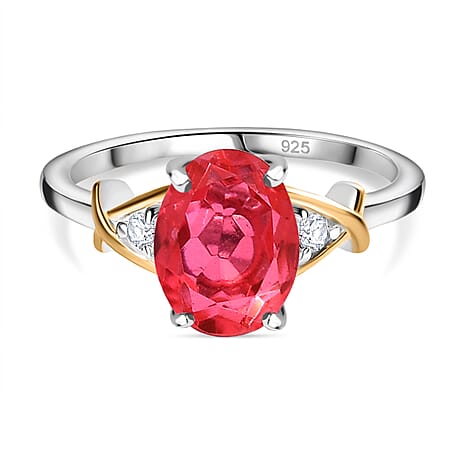 Padparadscha Triplet Quartz & Natural Zircon Ring in 18K Vermeil Yellow Gold Plated & Platinum Overlay Sterling Silver 2.14 Ct.