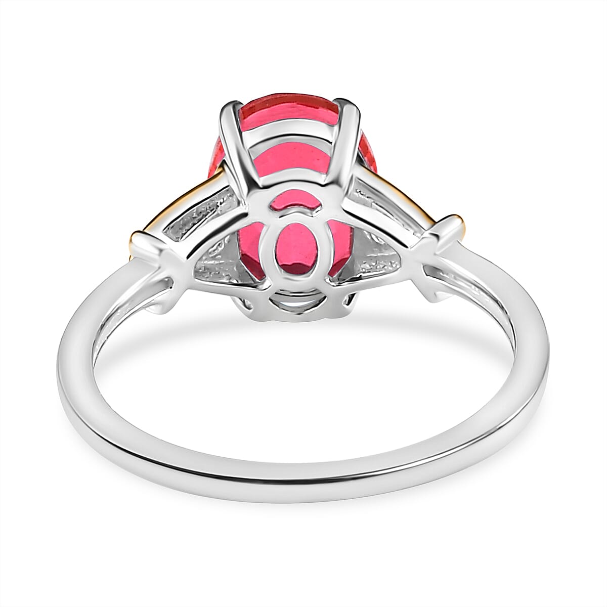 Padparadscha Triplet Quartz & Natural Zircon Ring in 18K Vermeil Yellow Gold Plated & Platinum Overlay Sterling Silver 2.14 Ct.