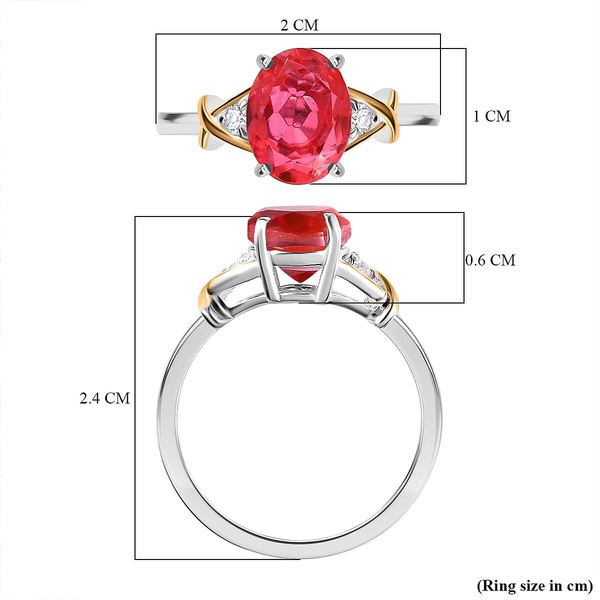 Padparadscha Triplet Quartz & Natural Zircon Ring in 18K Vermeil Yellow Gold Plated & Platinum Overlay Sterling Silver 2.14 Ct.