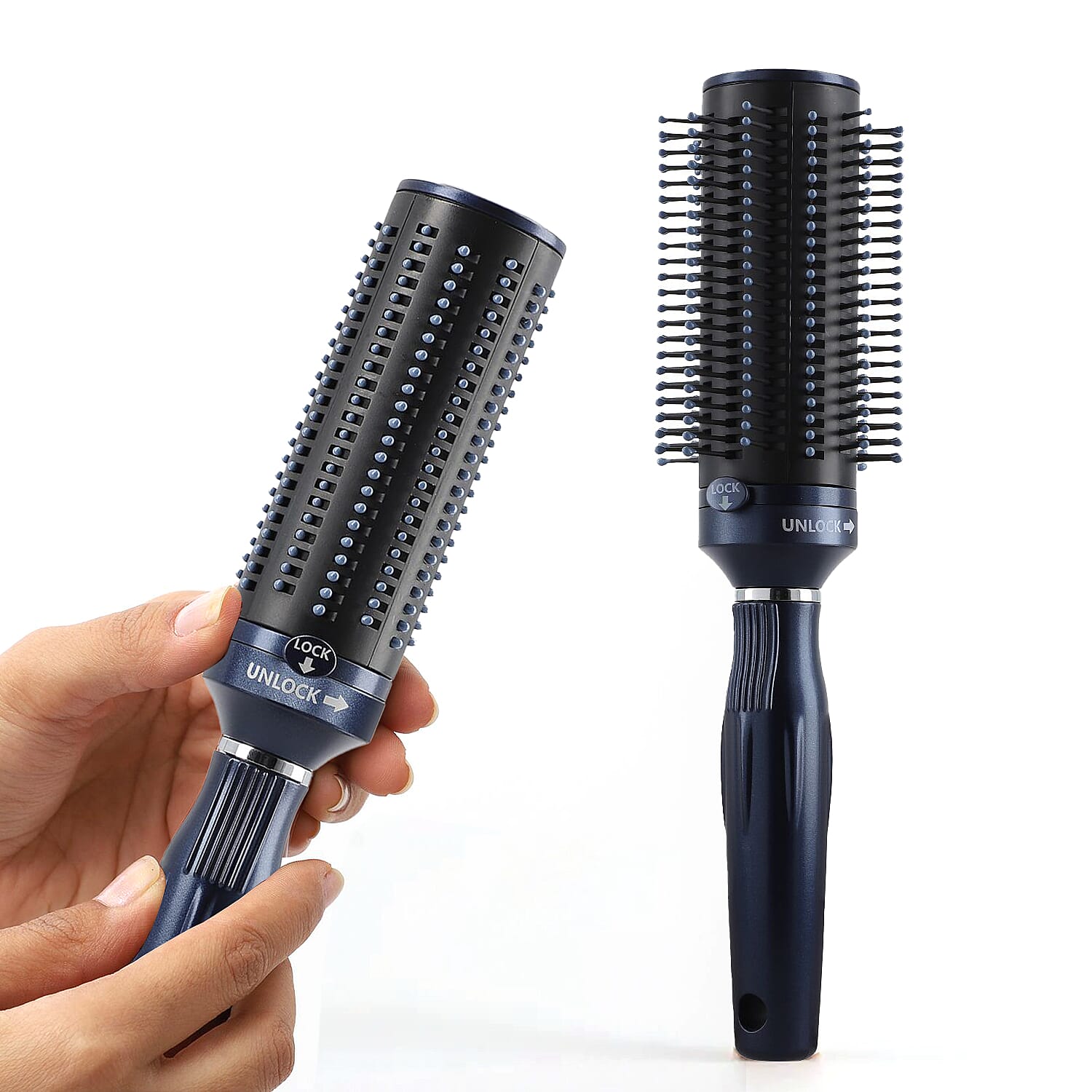 Retractable Detangle Hair Brush for Curly Hair, Straight Hair & Wet Hair, Soft Bristle for Long, Thick & Curly Hair | Easy Clean Travel Brush - Navy