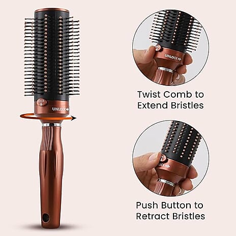 Neomi - Retractable Detangle Hair Brush for Curly Hair, Straight Hair & Wet Hair, Soft Bristle for Long, Thick & Curly Hair | Easy Clean Travel Brush - Brown