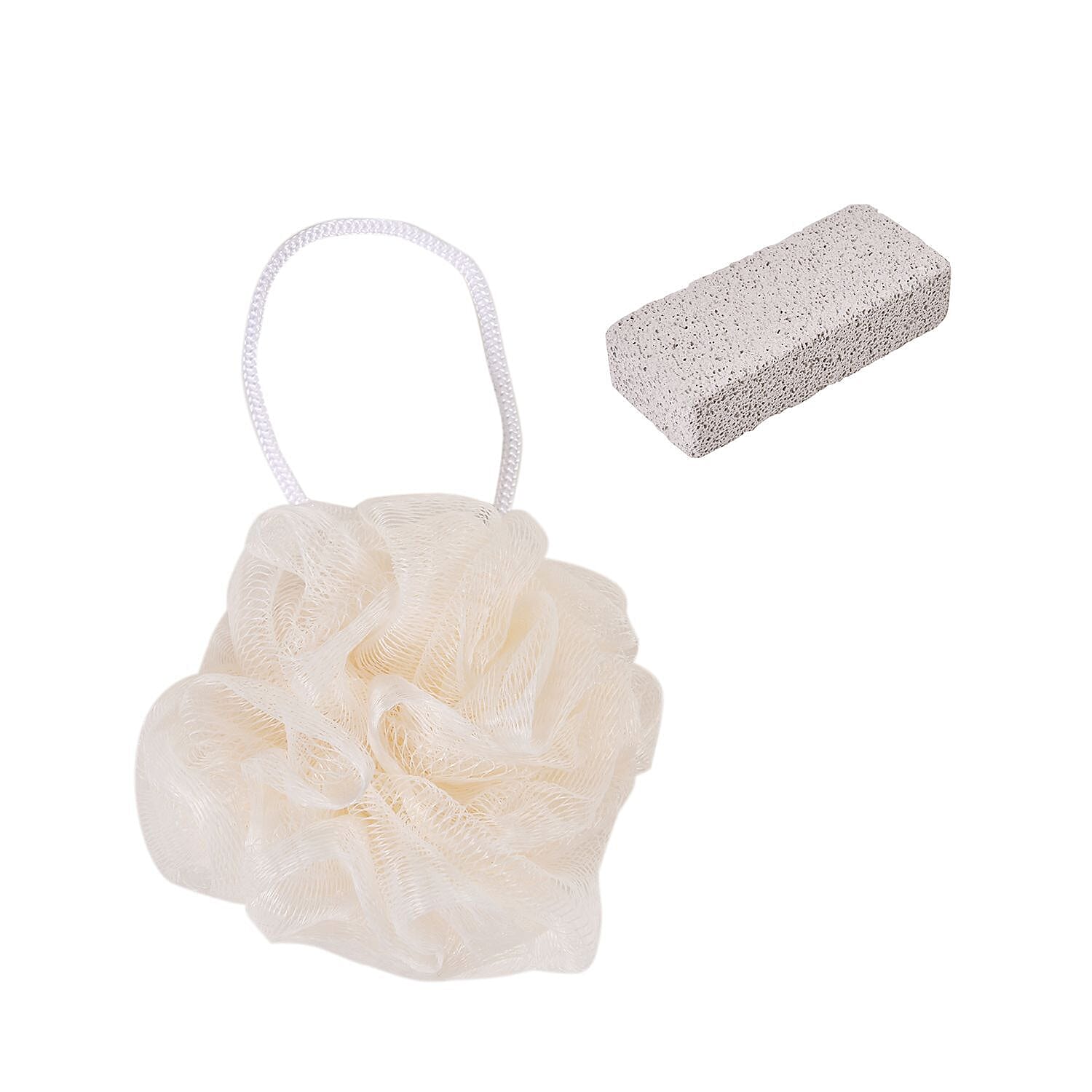 Set of 6 Eco Bath Accessories -  Incl. Face Brush, Foot Roller, mesh sponge, hemp bath belt, hemp bath sponge, pumice stone and white box.
