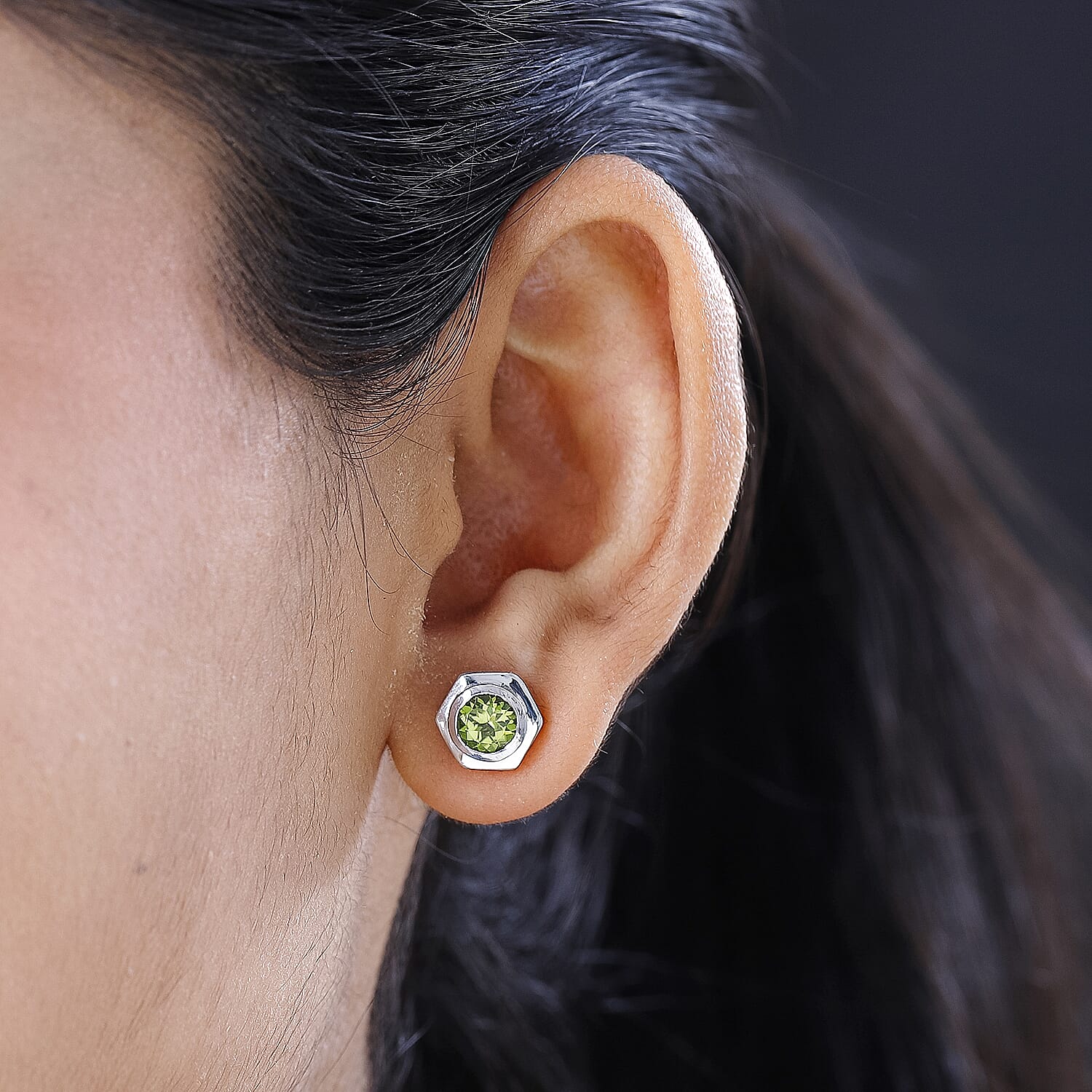 Hebei Peridot Solitaire Stud Earrings with Push Back in Platinum Overlay Sterling Silver 1.75 Ct.