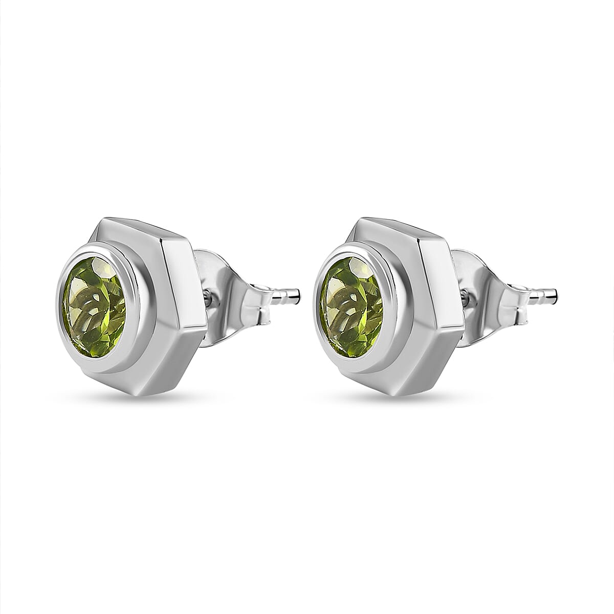 Hebei Peridot Solitaire Stud Earrings with Push Back in Platinum Overlay Sterling Silver 1.75 Ct.