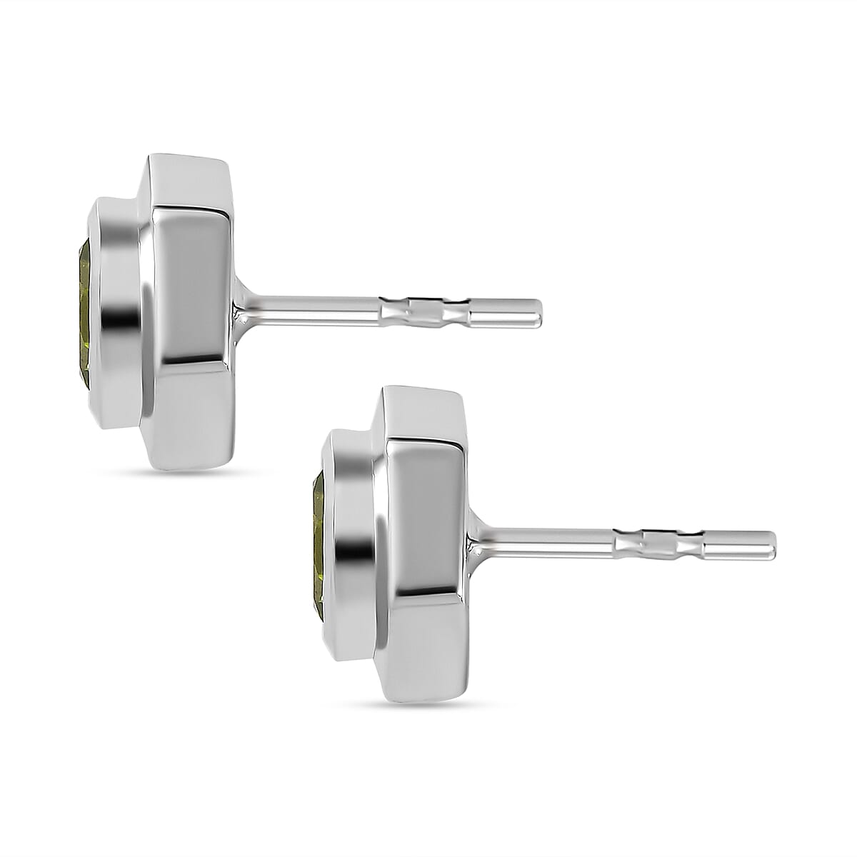 Hebei Peridot Solitaire Stud Earrings with Push Back in Platinum Overlay Sterling Silver 1.75 Ct.