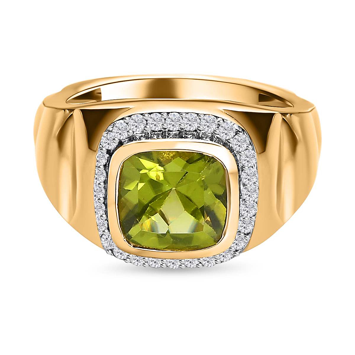 Hebei Peridot and Natural Zircon Ring in Sterling Silver with 18K Vermeil Yellow Gold