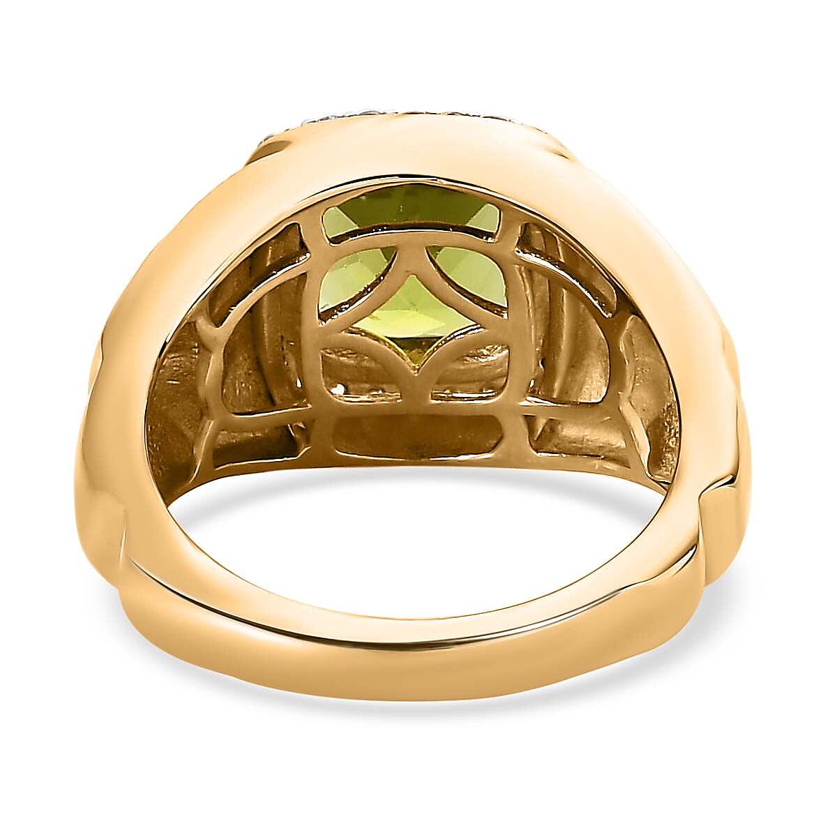Hebei Peridot and Natural Zircon Halo Mens Ring in 18K Yellow Gold Vermeil Plated Sterling Silver 2.40 Ct