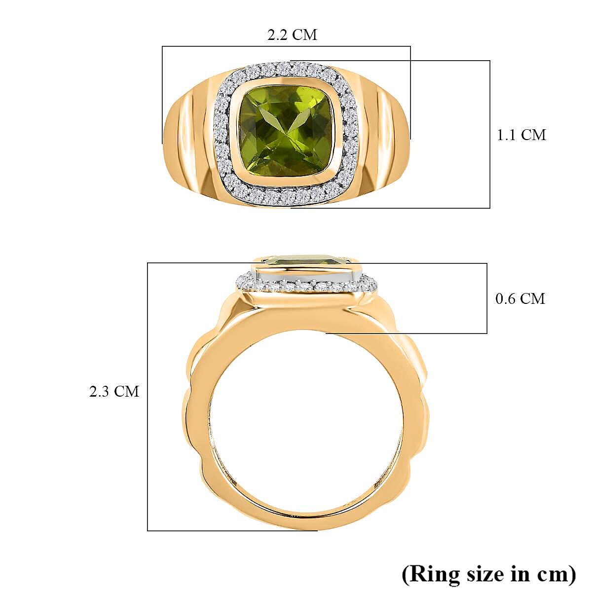 Hebei Peridot and Natural Zircon Halo Mens Ring in 18K Yellow Gold Vermeil Plated Sterling Silver 2.40 Ct