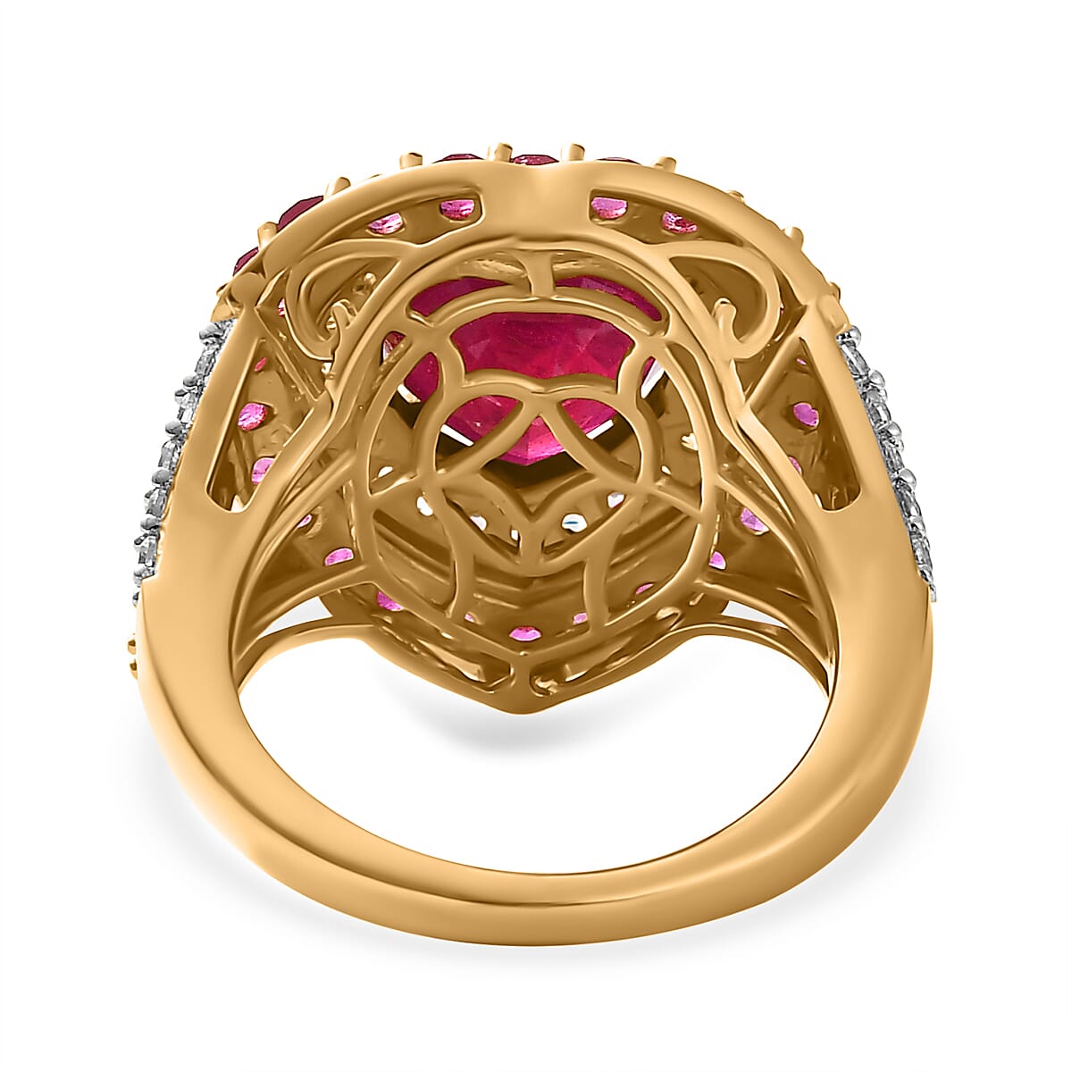 African Ruby & Natural Zircon Heart Ring in 18K Vermeil YG Plated Sterling Silver 8.10 Ct, Silver Wt. 5.85 Gms