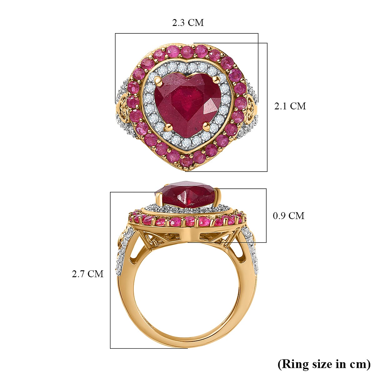 African Ruby & Natural Zircon Heart Ring in 18K Vermeil YG Plated Sterling Silver 8.10 Ct, Silver Wt. 5.85 Gms