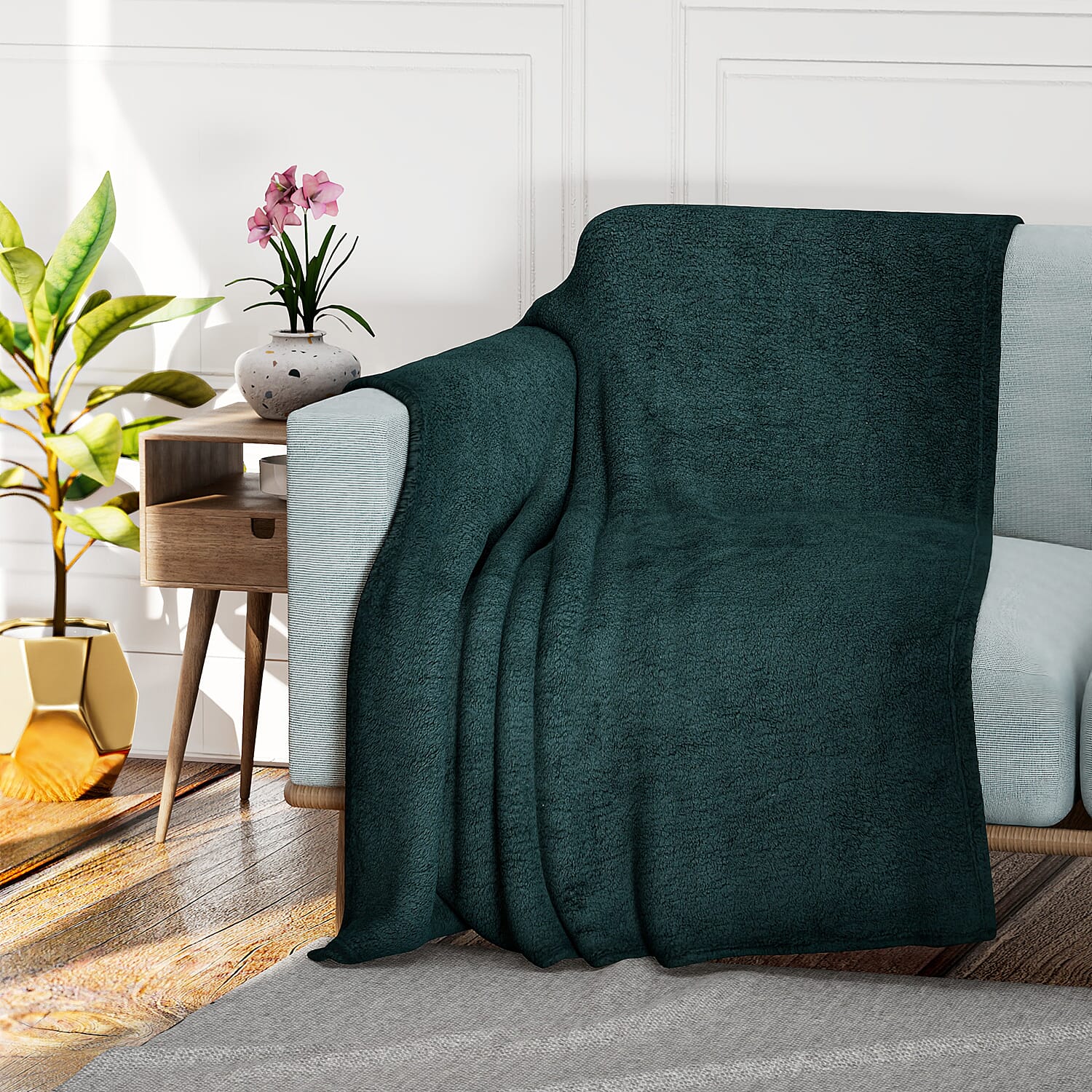 Double Sided Sherpa Luxe Blanket (200x150 cm) - Bottle Green