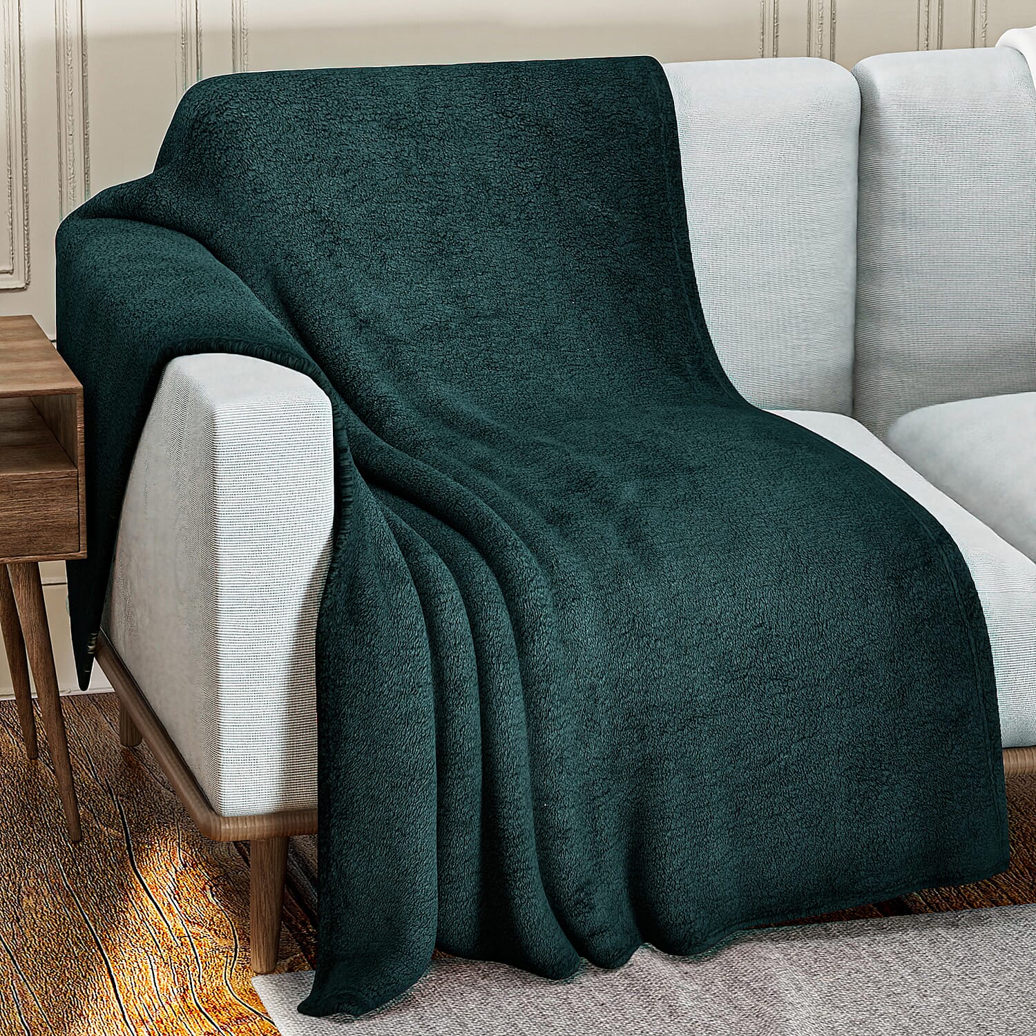 Double Sided Sherpa Luxe Blanket (200x150 cm) - Bottle Green