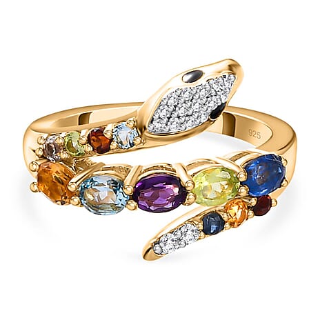 Multi Gemstone Ring in 18K Yellow Gold Vermeil Plated Sterling Silver 1.45 Ct Multi Gemstone Ring in 18K Yellow Gold Vermeil Plated Sterling Silver 1.45 Ct