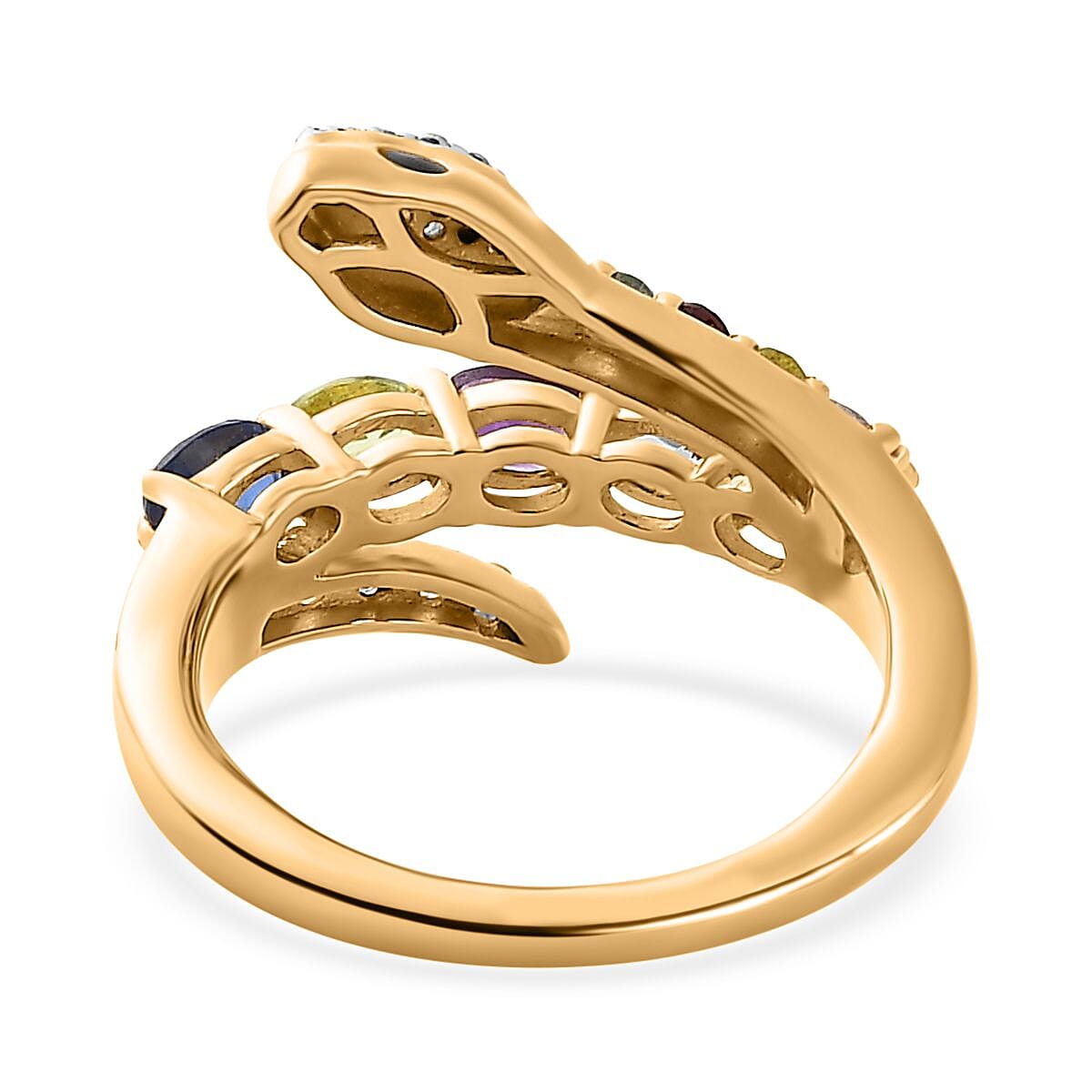 Multi Gemstone Snake Ring in 18K Vermeil Yellow Gold Plated Sterling Silver 1.38 Ct.