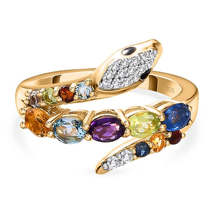 Multi Gemstone Ring in 18K Yellow Gold Vermeil Plated Sterling Silver 1.45 Ct