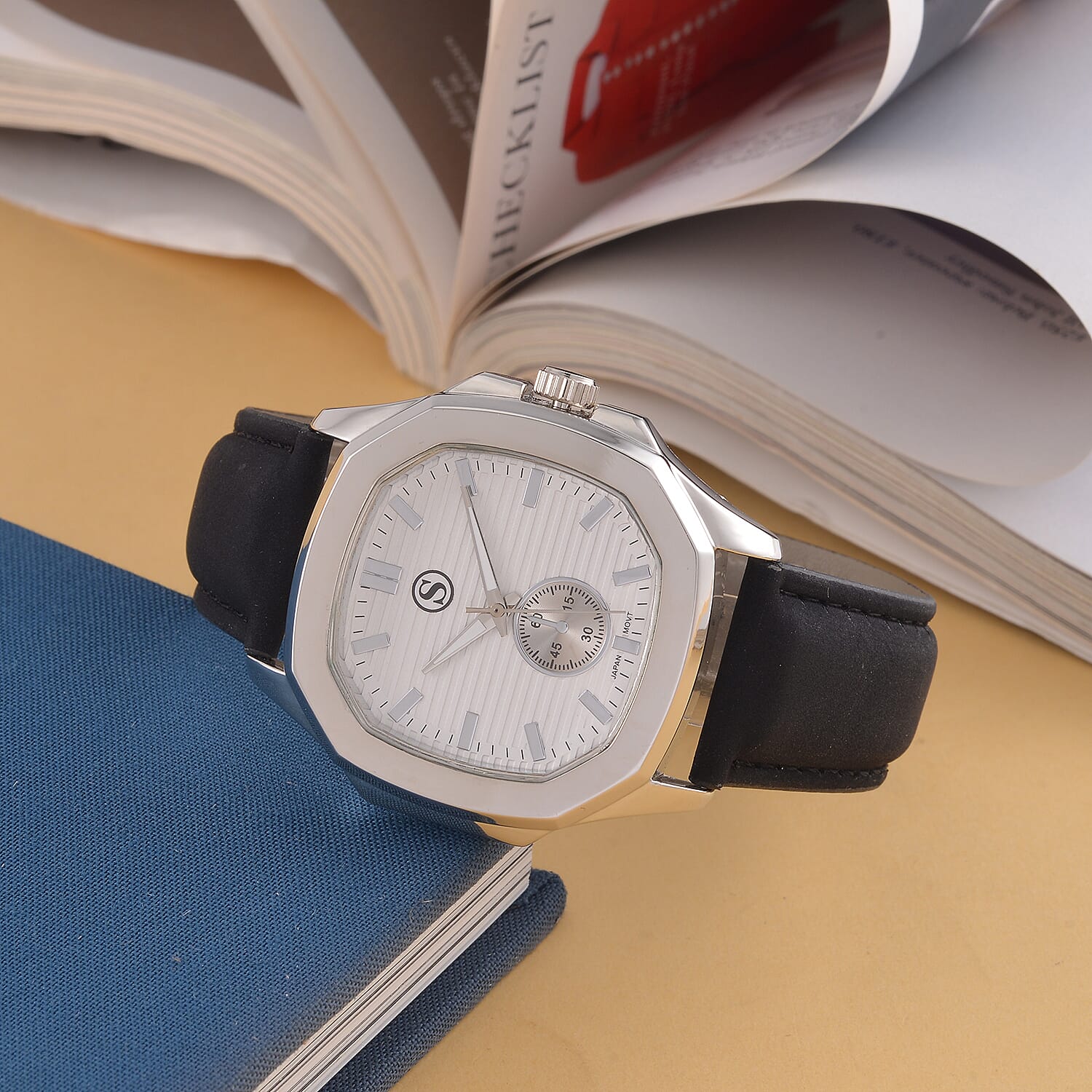 STRADA Japanese Movement Black Dial Water Resistant Watch with Stainless Steel Back