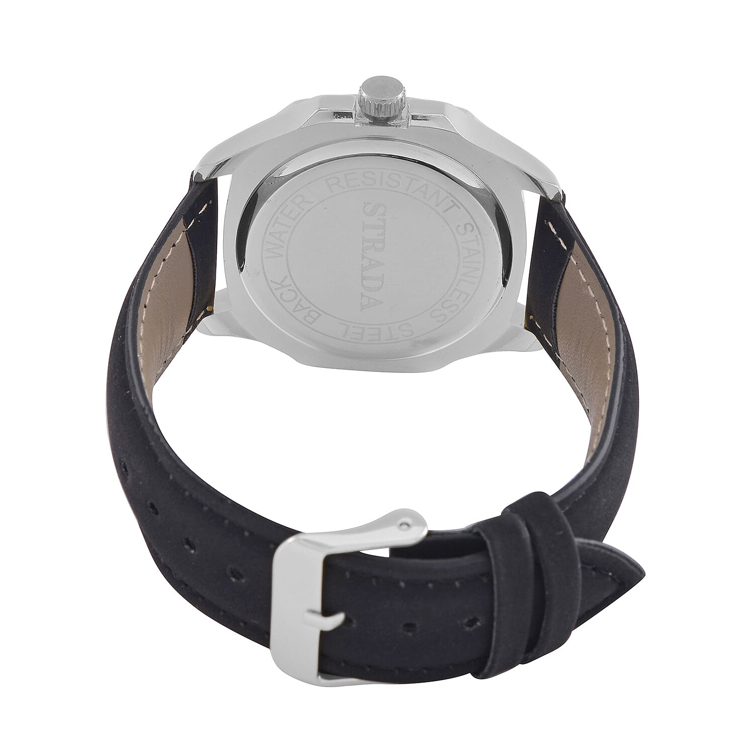 STRADA Japanese Movement Black Dial Water Resistant Watch with Stainless Steel Back