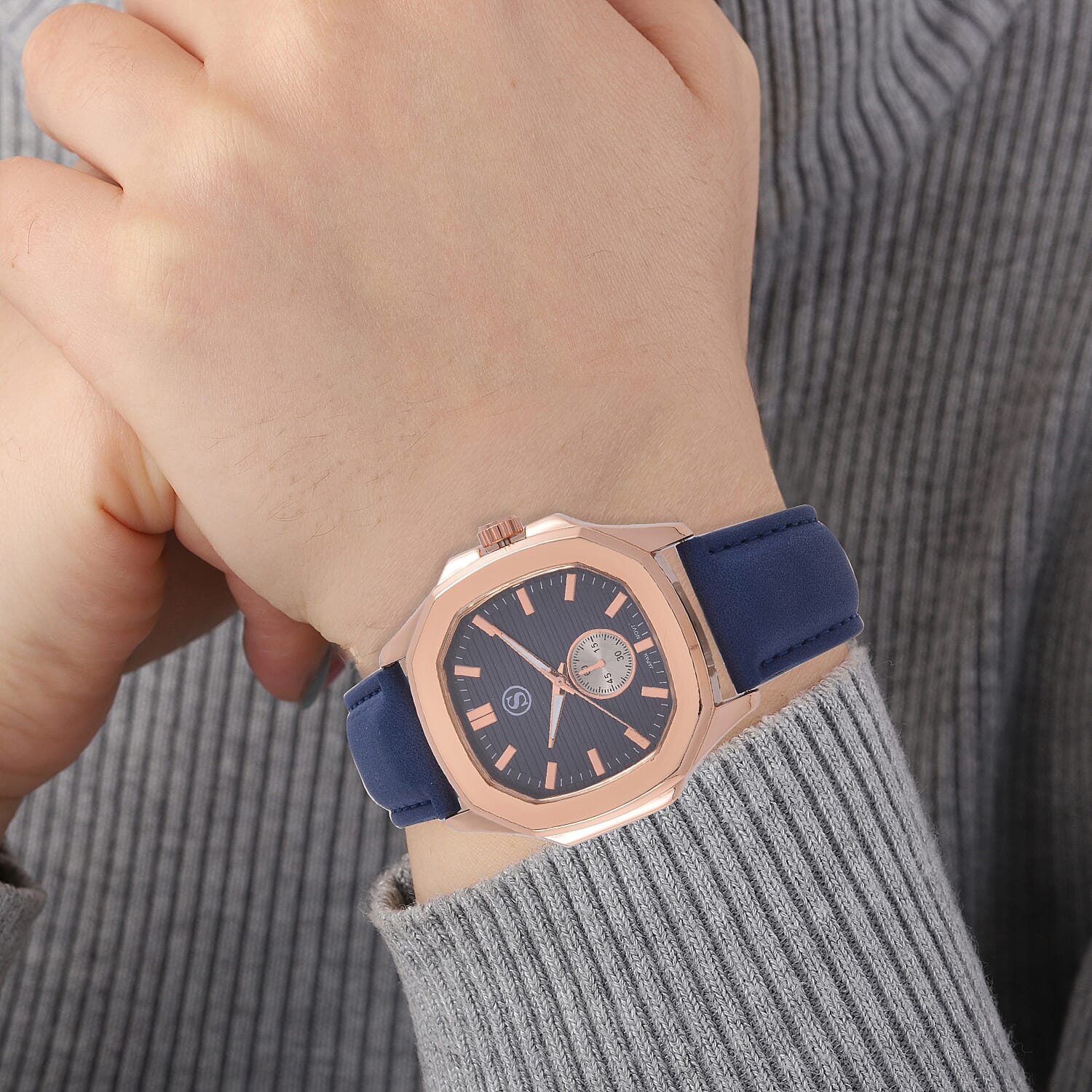 STRADA Japanese Movement Blue Dial Water Resistant Watch with Stainless Steel Back in Rose Gold Tone