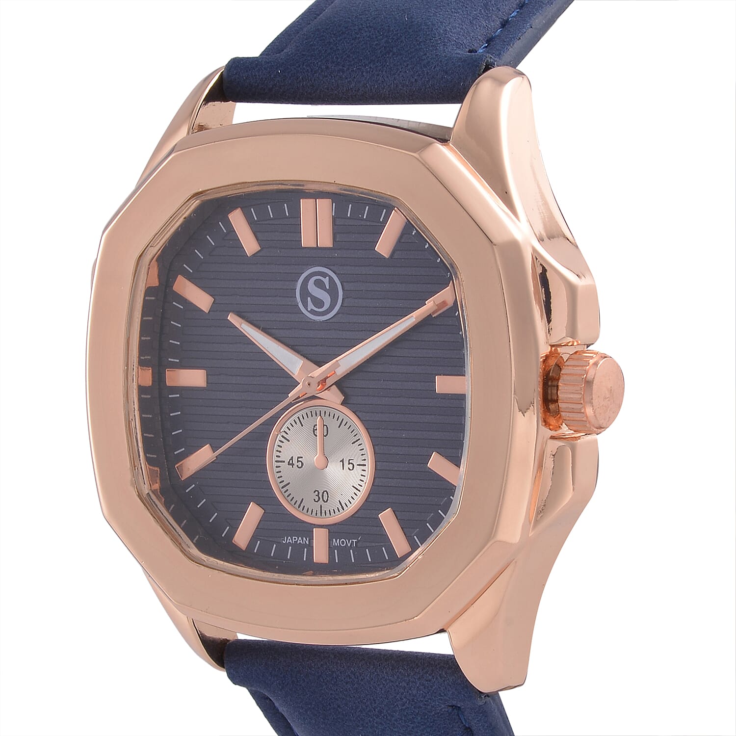 STRADA Japanese Movement Blue Dial Water Resistant Watch with Stainless Steel Back in Rose Gold Tone