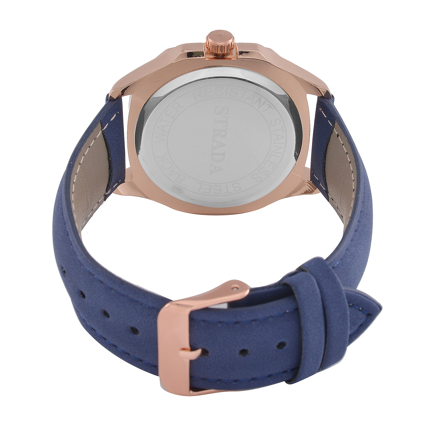 STRADA Japanese Movement Blue Dial Water Resistant Watch with Stainless Steel Back in Rose Gold Tone