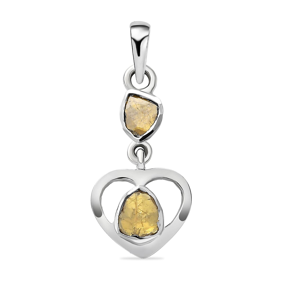 Artisan Crafted Polki Yellow Diamond Heart Pendant in Sterling Silver 0.26 Ct.