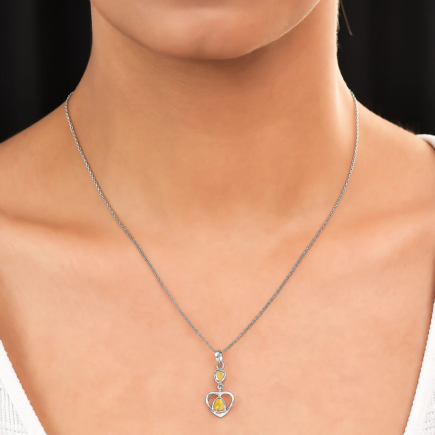 Artisan Crafted Polki Yellow Diamond Heart Pendant in Sterling Silver 0.26 Ct.