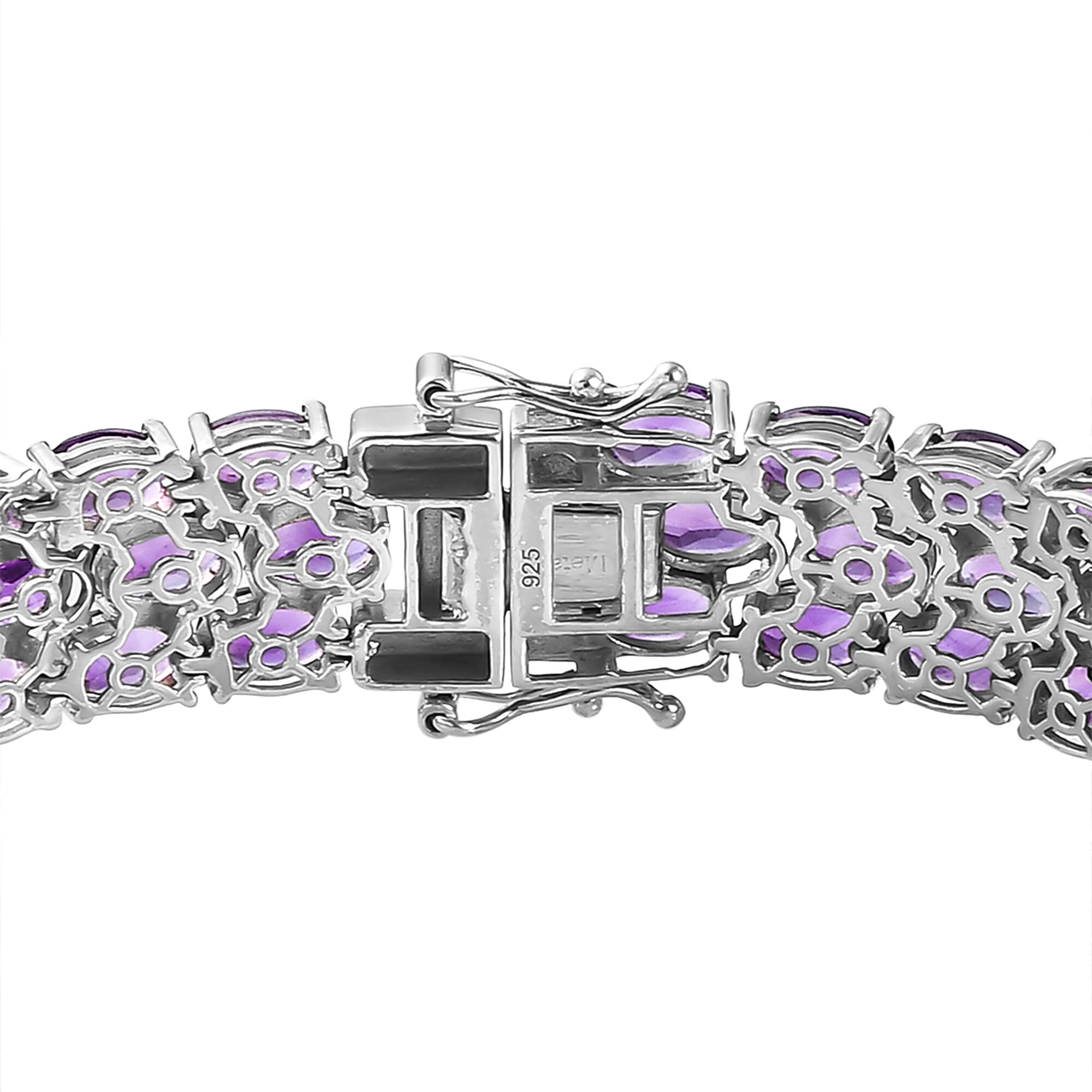 Amethyst Cluster Bracelet (Size - 7.5) in Platinum Overlay Sterling Silver 33.98 Ct, Silver Wt. 24.70 Gms