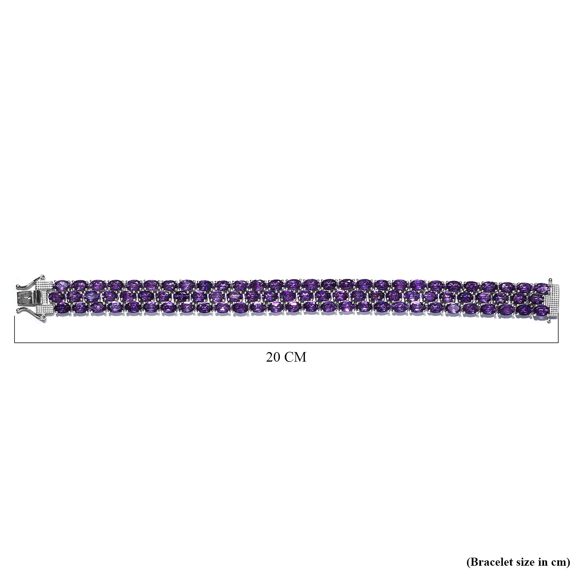 Amethyst Cluster Bracelet (Size - 7.5) in Platinum Overlay Sterling Silver 33.98 Ct, Silver Wt. 24.70 Gms