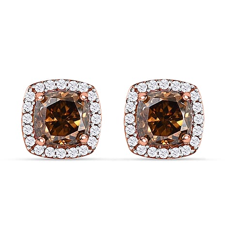 9K Rose Gold Champagne Moissanite & Moissanite Stud Earring 1.69 Ct