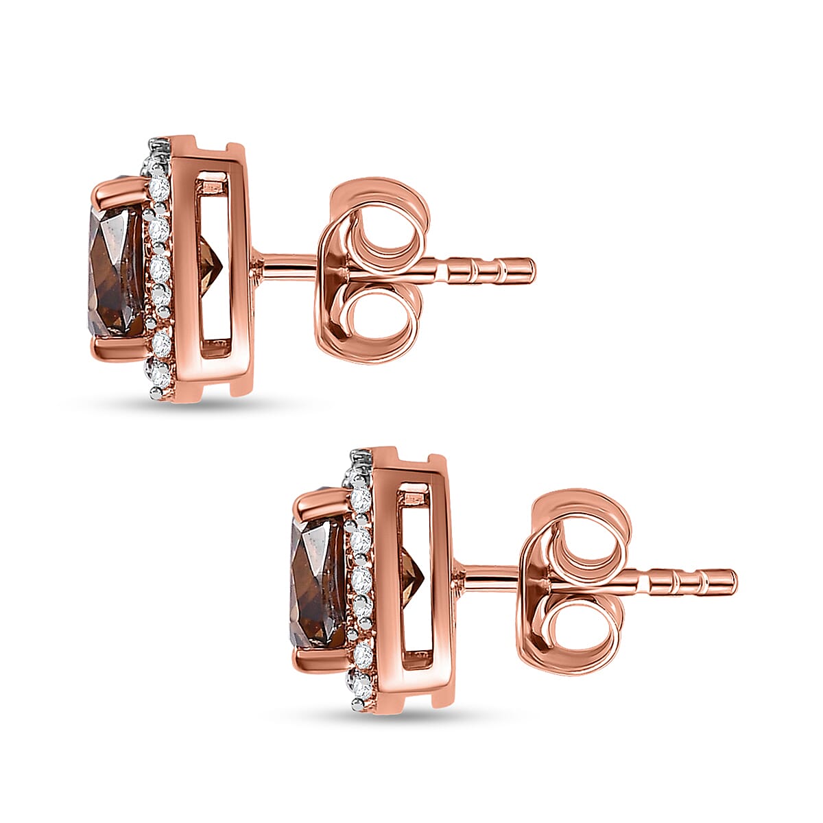 9K Rose Gold Champagne Moissanite & Moissanite Stud Earring 1.69 Ct 9K Rose Gold Champagne Moissanite & Moissanite Stud Earring 1.69 Ct