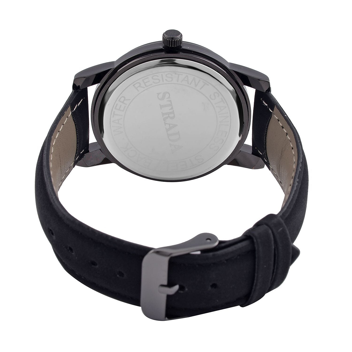 STRADA Japanese Movement Crystal Studded Gold Dragon Black Dial Watch with Black Leatherette Strap