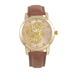 STRADA White Crystal Stainless Steel Dial Leather Strap Buckle Watch