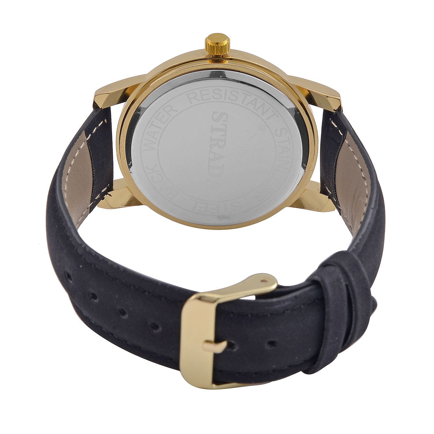 STRADA Japan Movt. Crystal Studded Gold Dragon White Dial Watch with Black Leatherette Strap