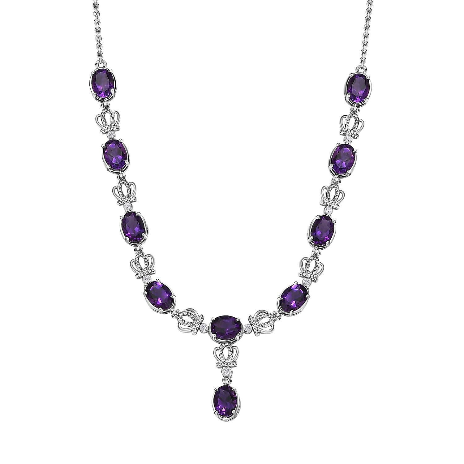 Moroccan Amethyst and Natural Zircon Necklace (Size - 20) in Platinum Overlay Sterling Silver 11.90 Ct,