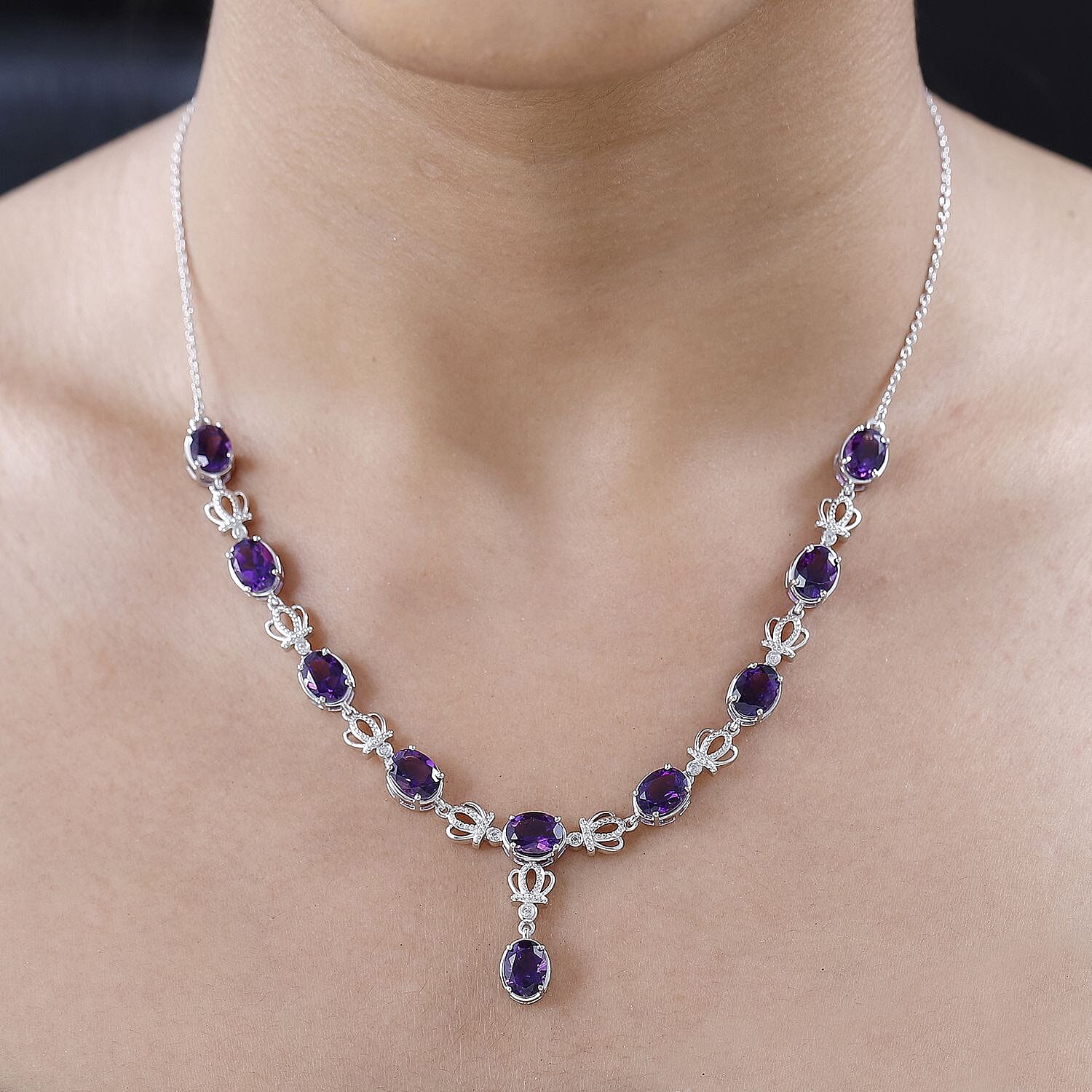 Moroccan Amethyst and Natural Zircon Necklace (Size - 20) in Platinum Overlay Sterling Silver 11.90 Ct,