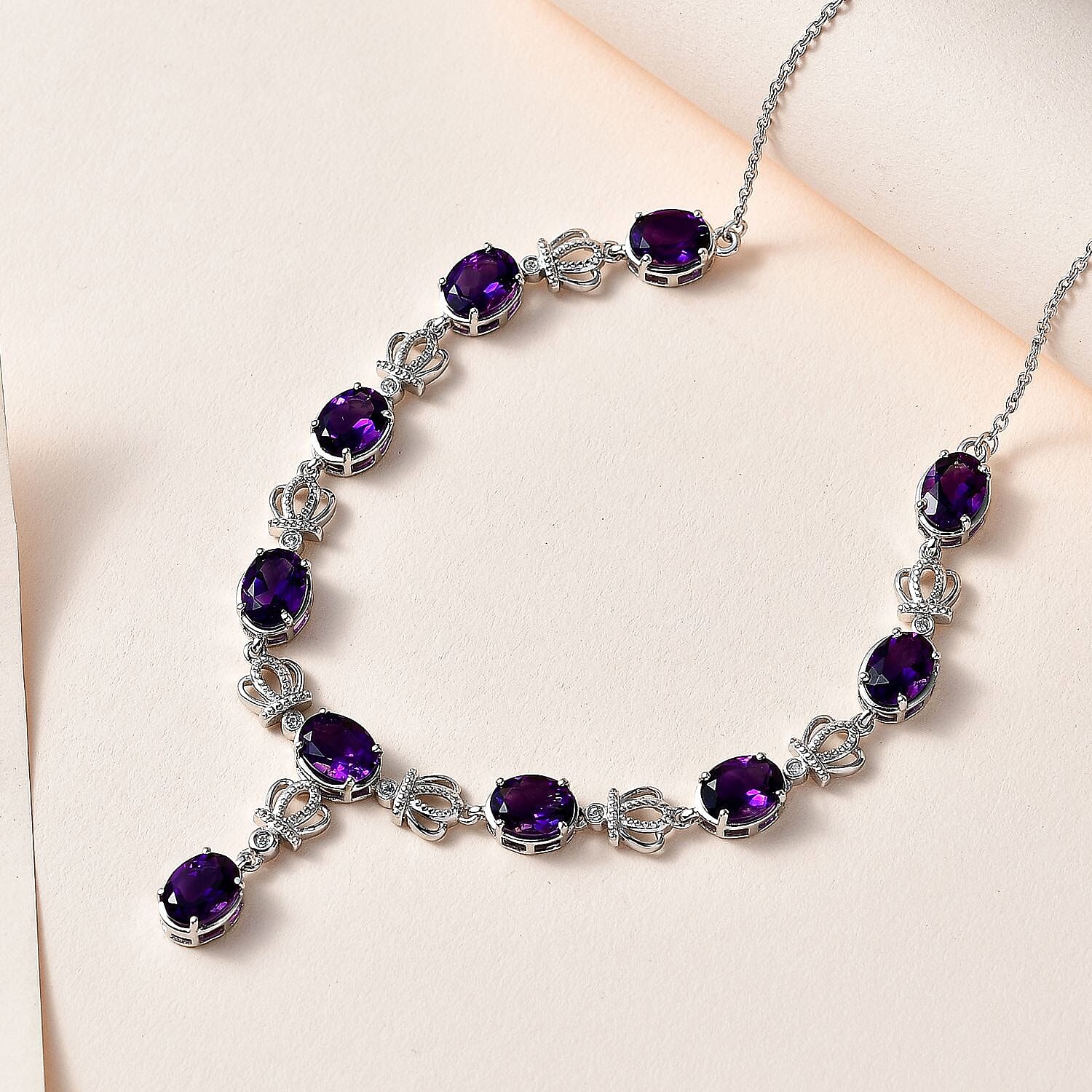 Moroccan Amethyst and Natural Zircon Necklace (Size - 20) in Platinum Overlay Sterling Silver 11.90 Ct,