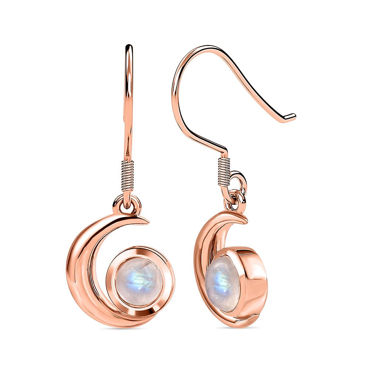 Rainbow Moonstone Dangling Earrings in 18K Rose Gold Vermeil Plated Sterling Silver 1.93 Ct.