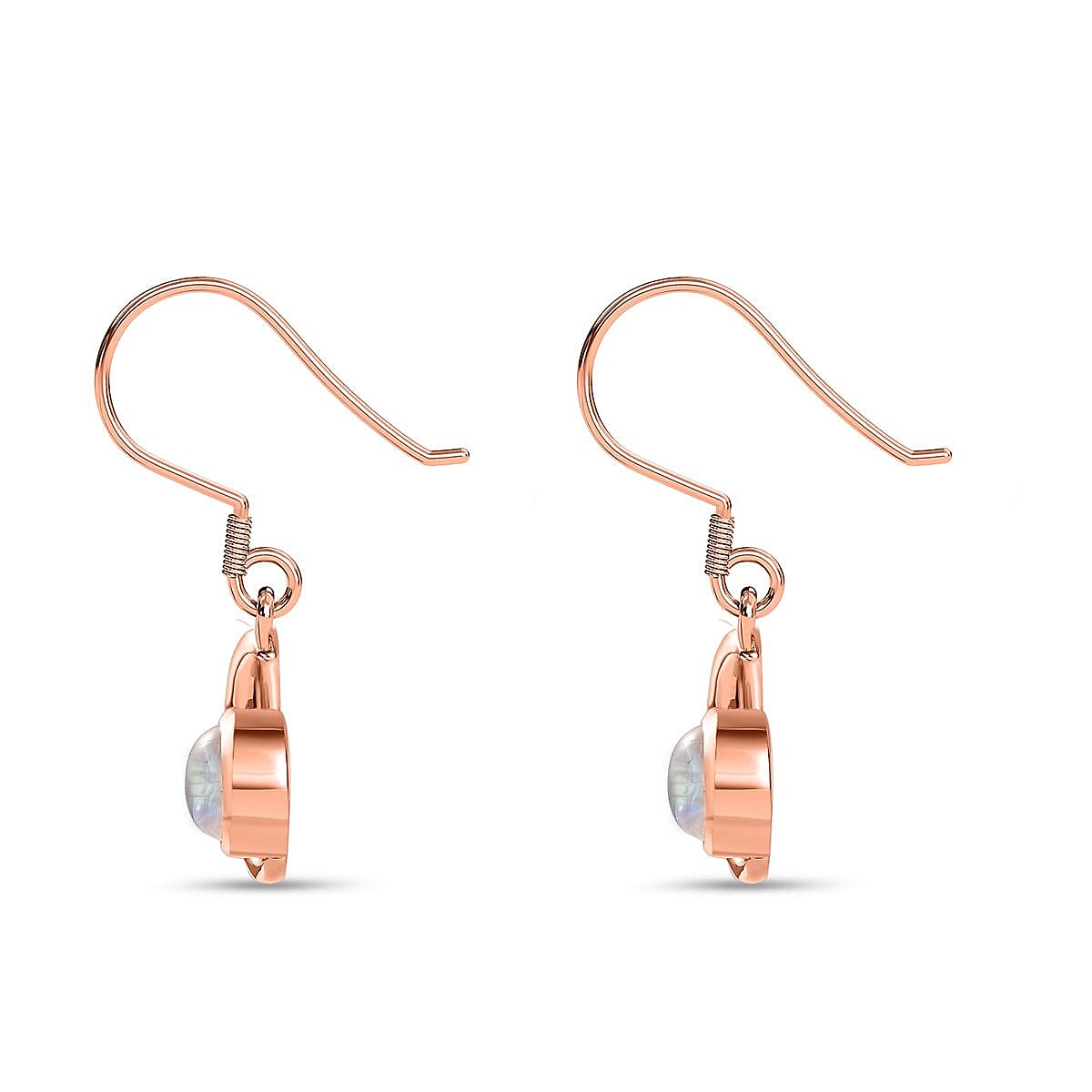 Rainbow Moonstone Dangling Earrings in 18K Rose Gold Vermeil Plated Sterling Silver 1.93 Ct.
