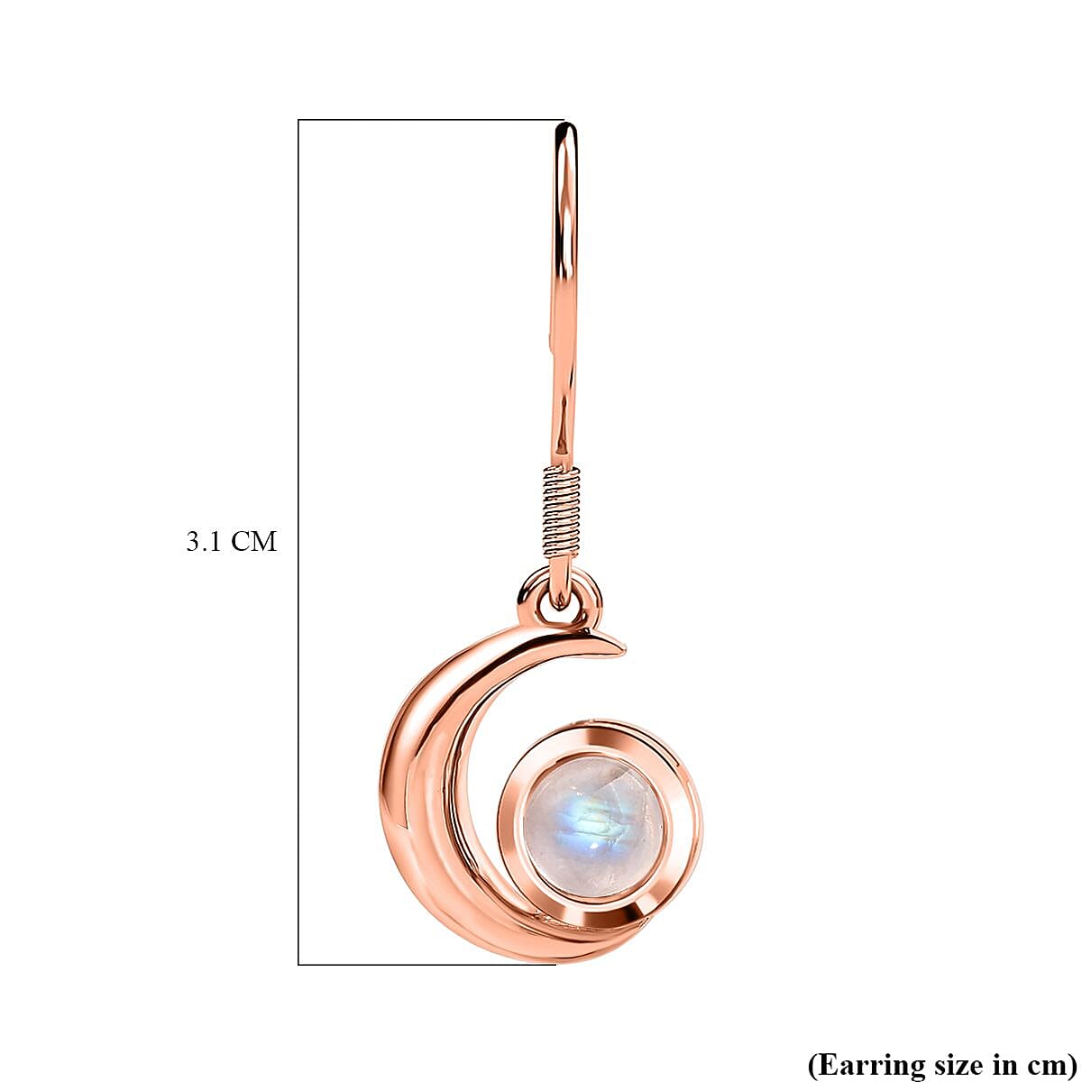 Rainbow Moonstone Dangling Earrings in 18K Rose Gold Vermeil Plated Sterling Silver 1.93 Ct.
