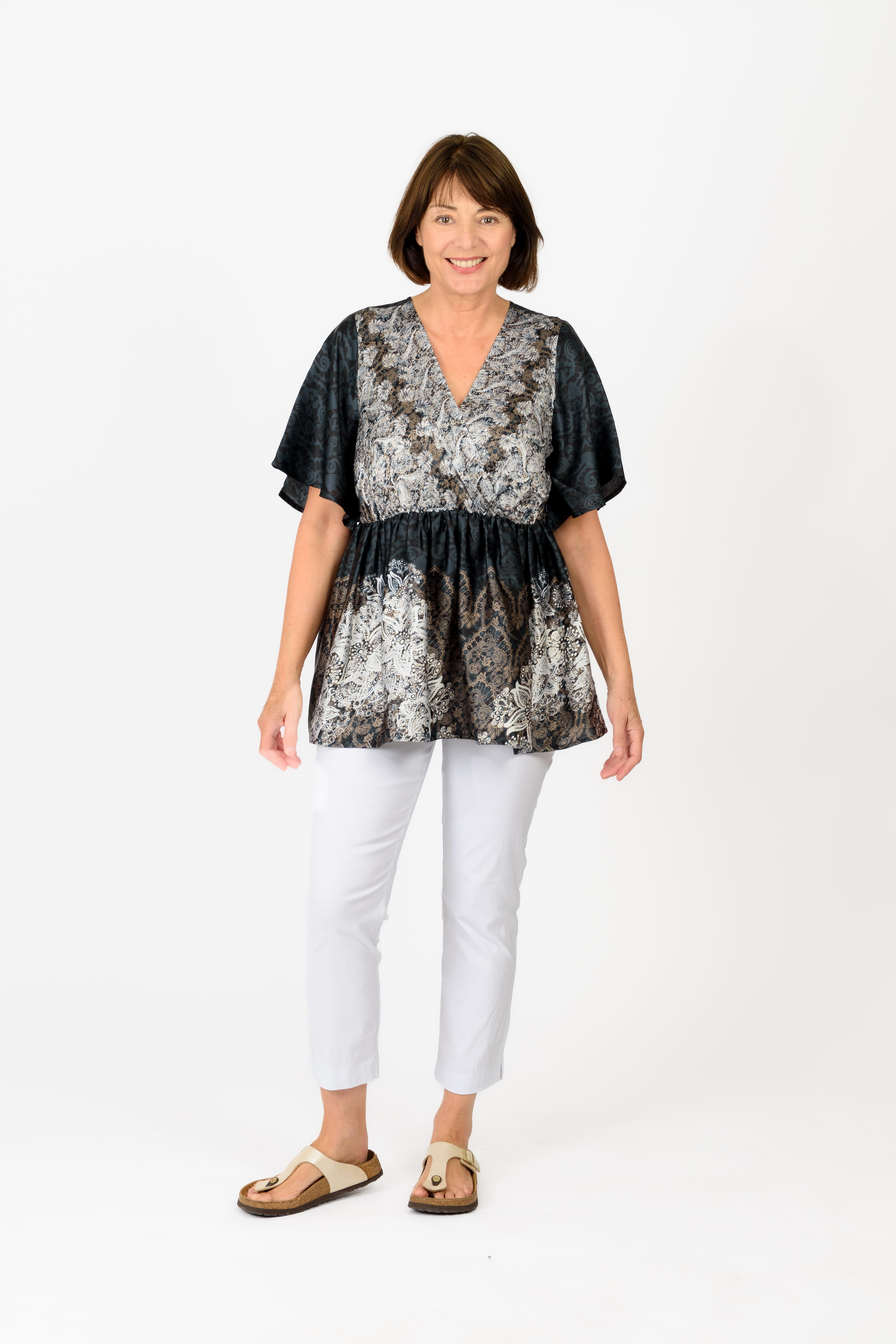 Tamsy Viscose Printed Blouse (Size 69x1 cm) - Green & Green