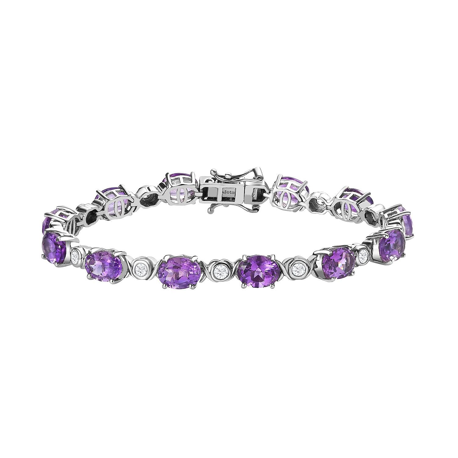 Moroccan Amethyst and Natural Zircon Tennis Bracelet (Size - 7) in Platinum Overlay Sterling Silver 18.96 Ct, Silver Wt. 13.69 Gms
