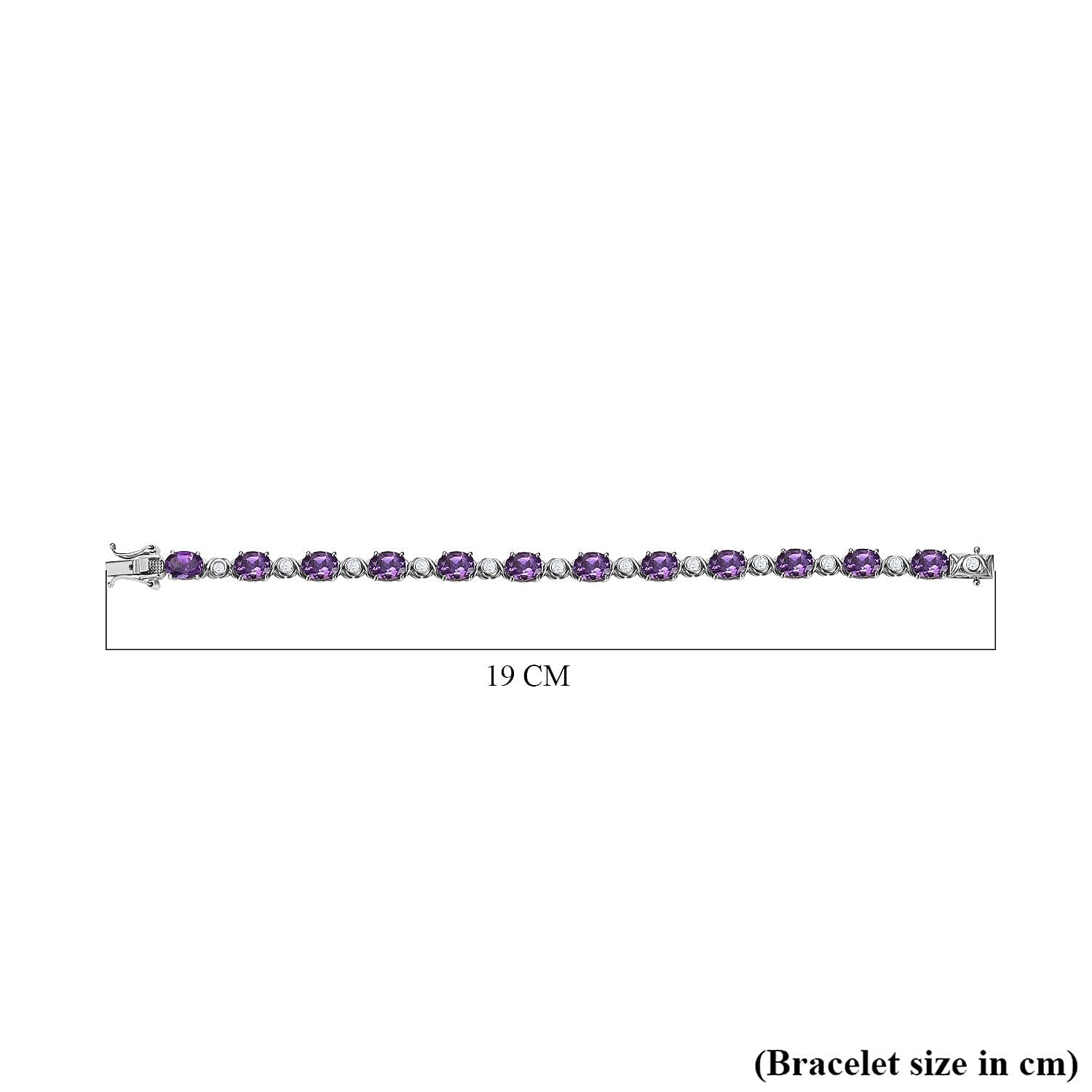 Moroccan Amethyst and Natural Zircon Tennis Bracelet (Size - 7) in Platinum Overlay Sterling Silver 18.96 Ct, Silver Wt. 13.69 Gms