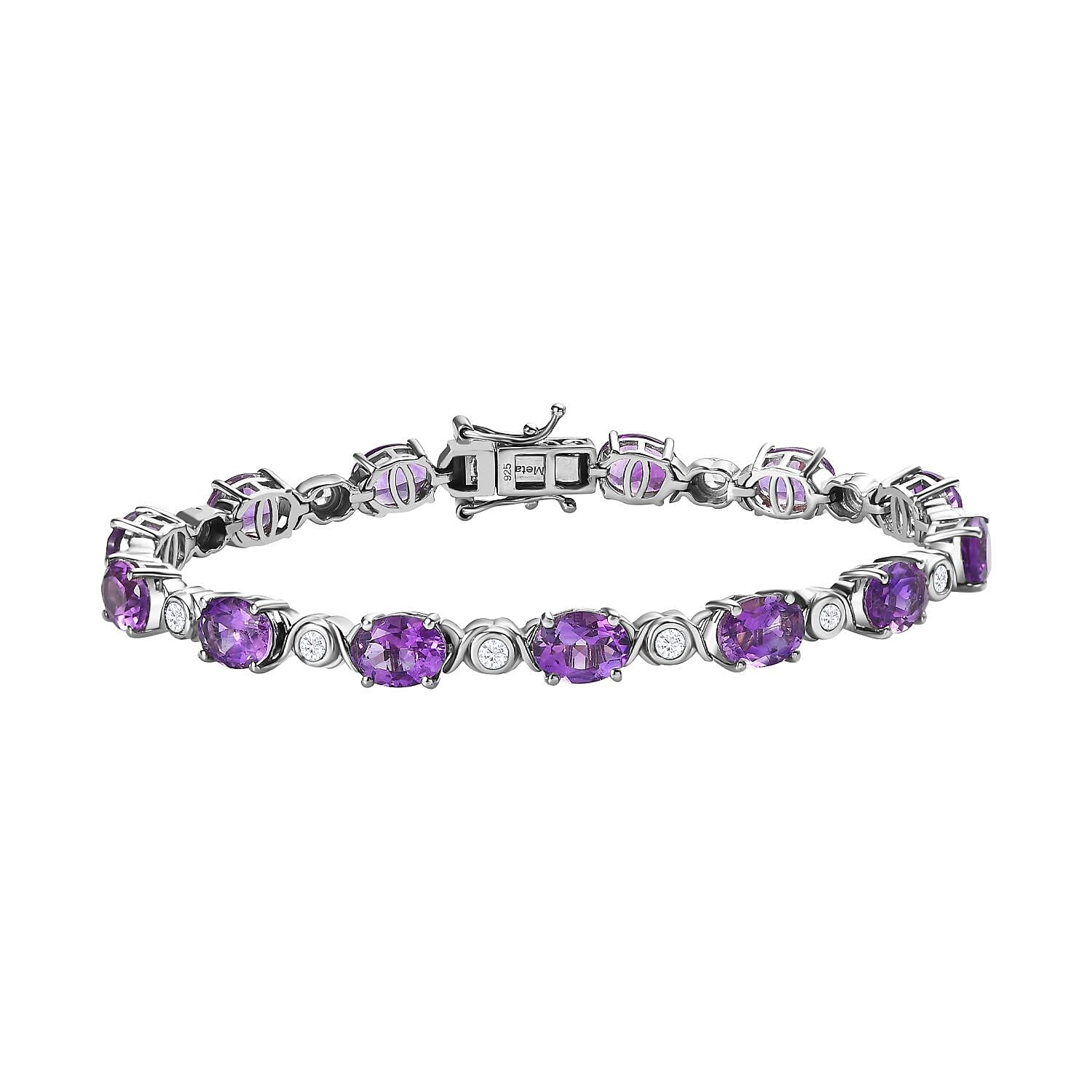 Moroccan Amethyst and Natural Zircon Tennis Bracelet (Size - 7.5) in Platinum Overlay Sterling Silver 16.80 Ct, Silver Wt. 14.10 Gms